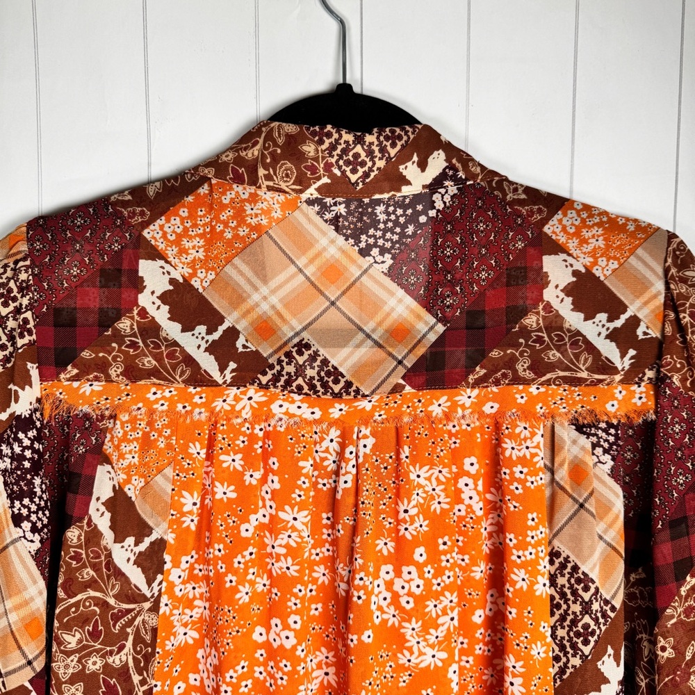 Cato Floral Patchwork Button Blouse Top Sheer Tun… - image 8